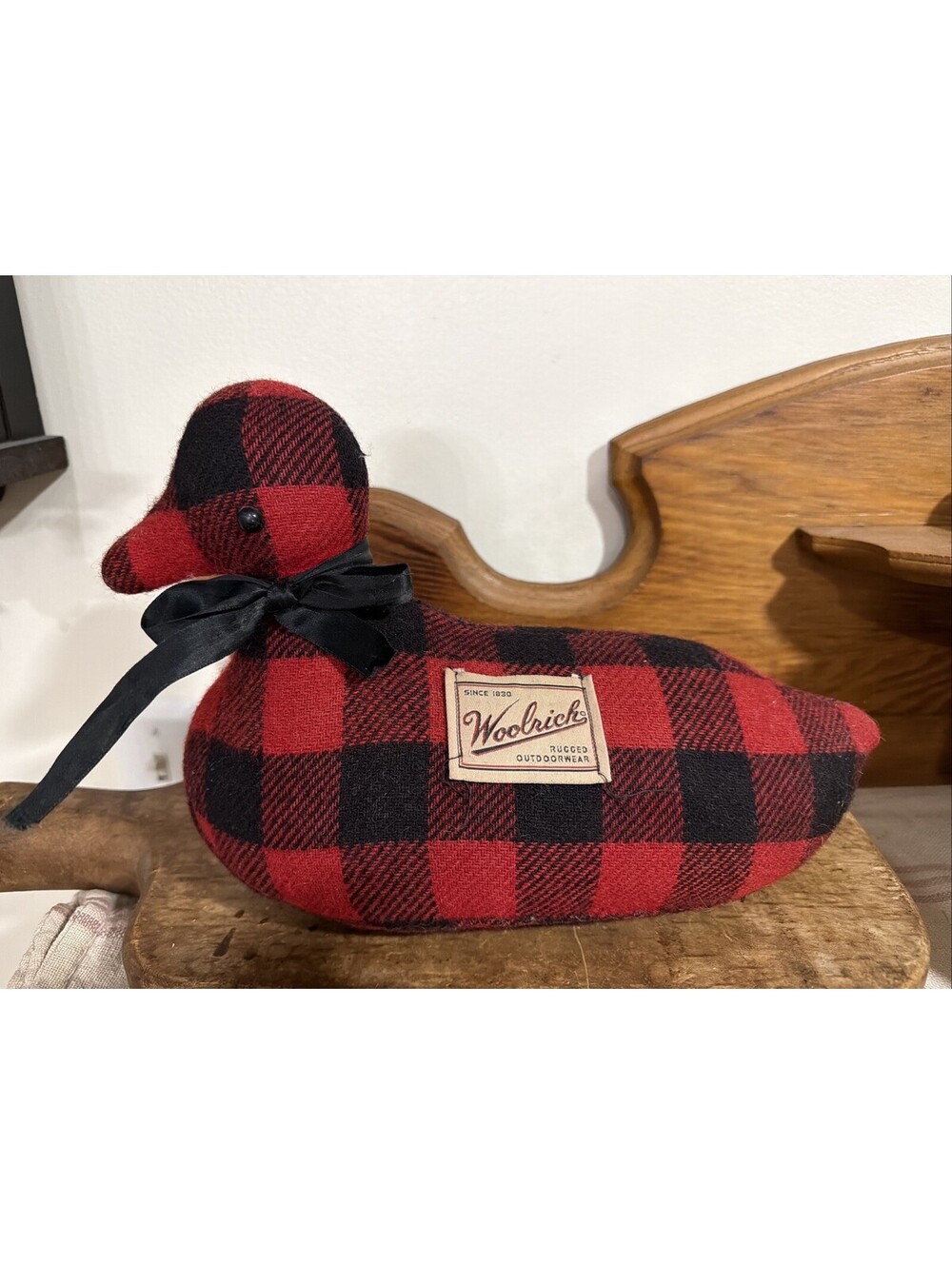 Vintage Woolrich Duck Doorstop Red Buffalo Plaid Wool plush Figure rustic Cabin